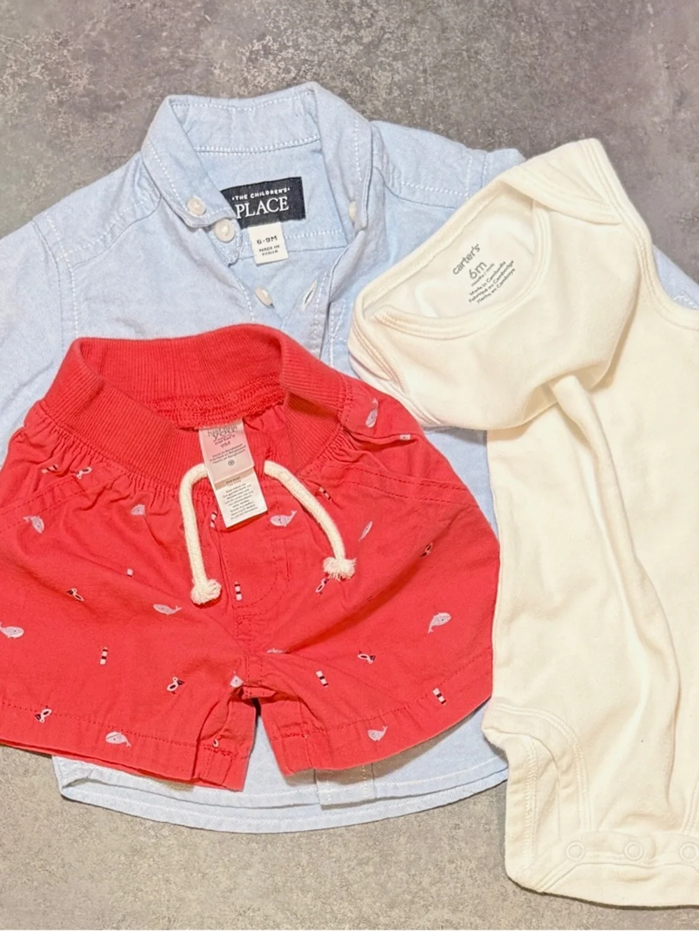 The Children’s Place Shirt | Carter’s Bodysuit + Shorts | 6-9M Outfit | 3PC  Set - Picture 7 of 7